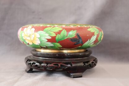 Cloisonne Bowl on Wooden Stand, 1980s - Image 4