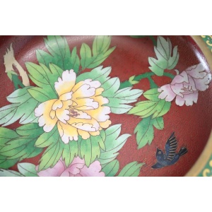 Cloisonne Bowl on Wooden Stand, 1980s