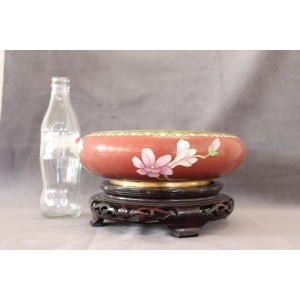 Cloisonne Bowl on Wooden Stand, 1980s