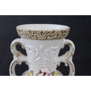 Hand-Painted Porcelain Biscuit Vase by Capodimonte, 1990s