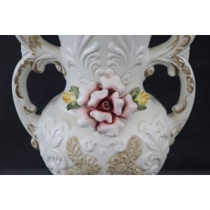 Hand-Painted Porcelain Biscuit Vase by Capodimonte, 1990s