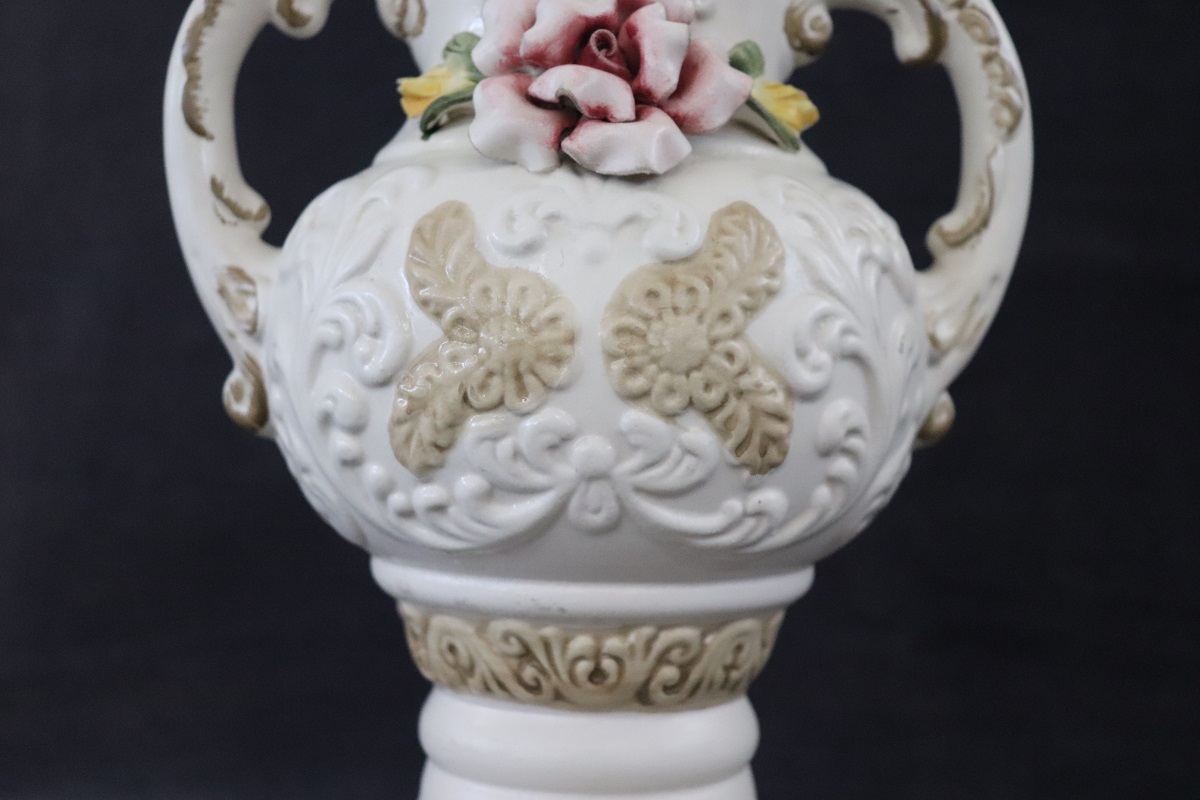 Hand-Painted Porcelain Biscuit Vase by Capodimonte, 1990s