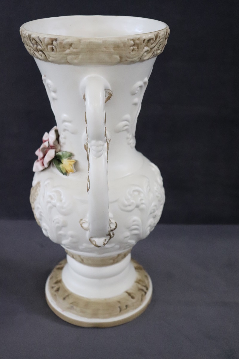 Hand-Painted Porcelain Biscuit Vase by Capodimonte, 1990s