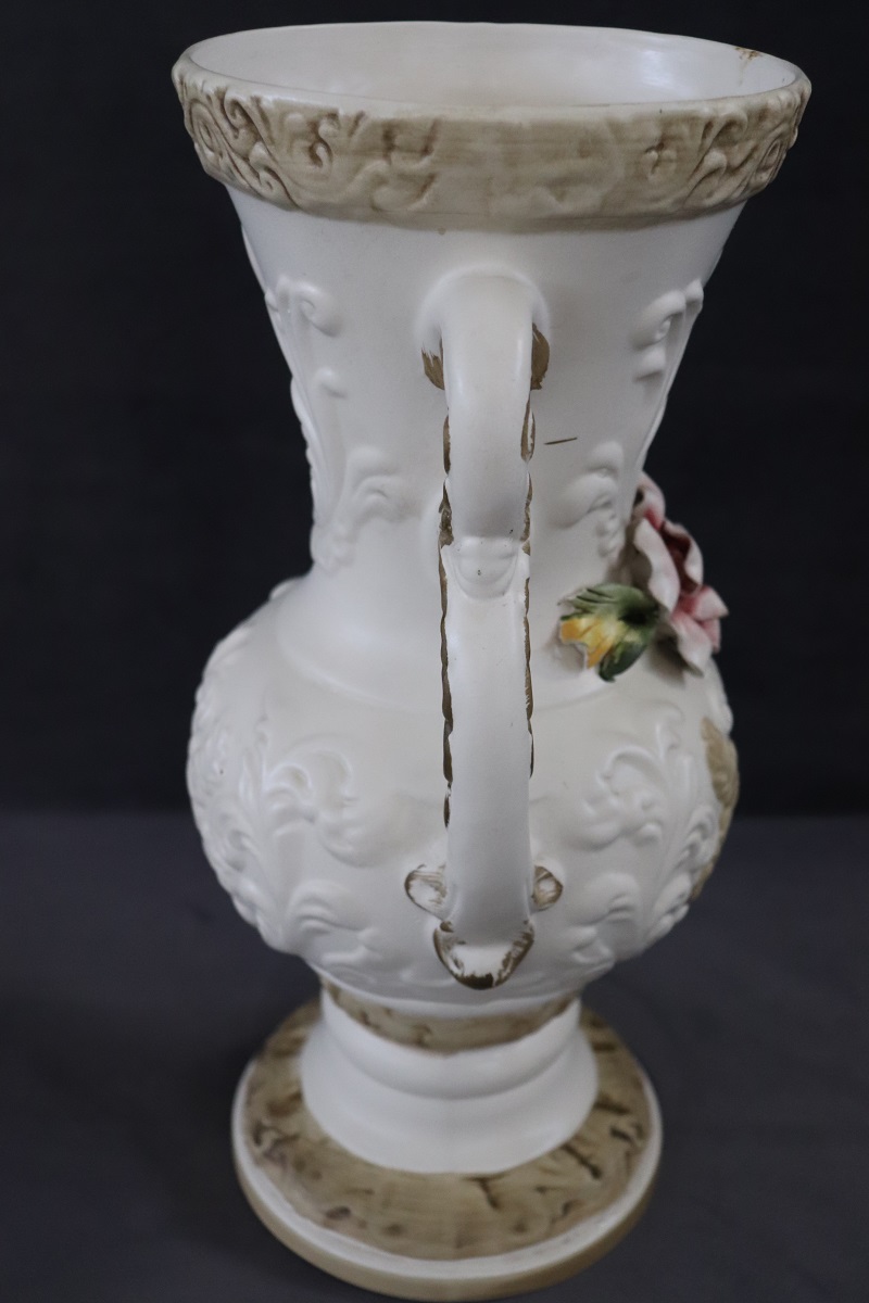 Hand-Painted Porcelain Biscuit Vase by Capodimonte, 1990s