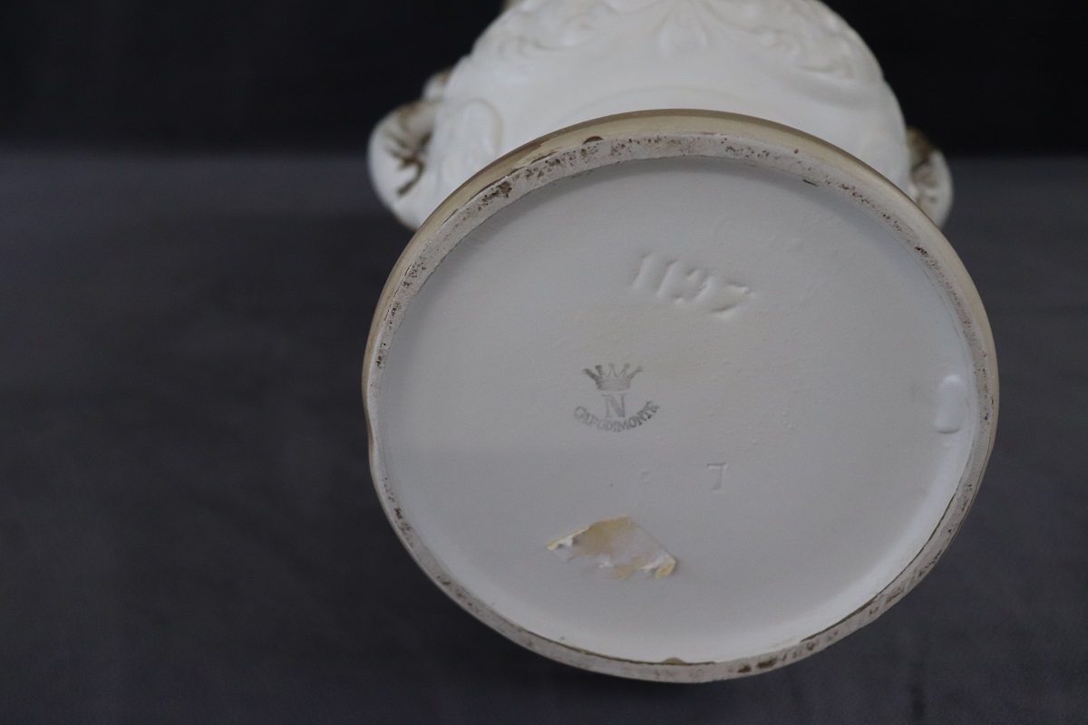 Hand-Painted Porcelain Biscuit Vase by Capodimonte, 1990s