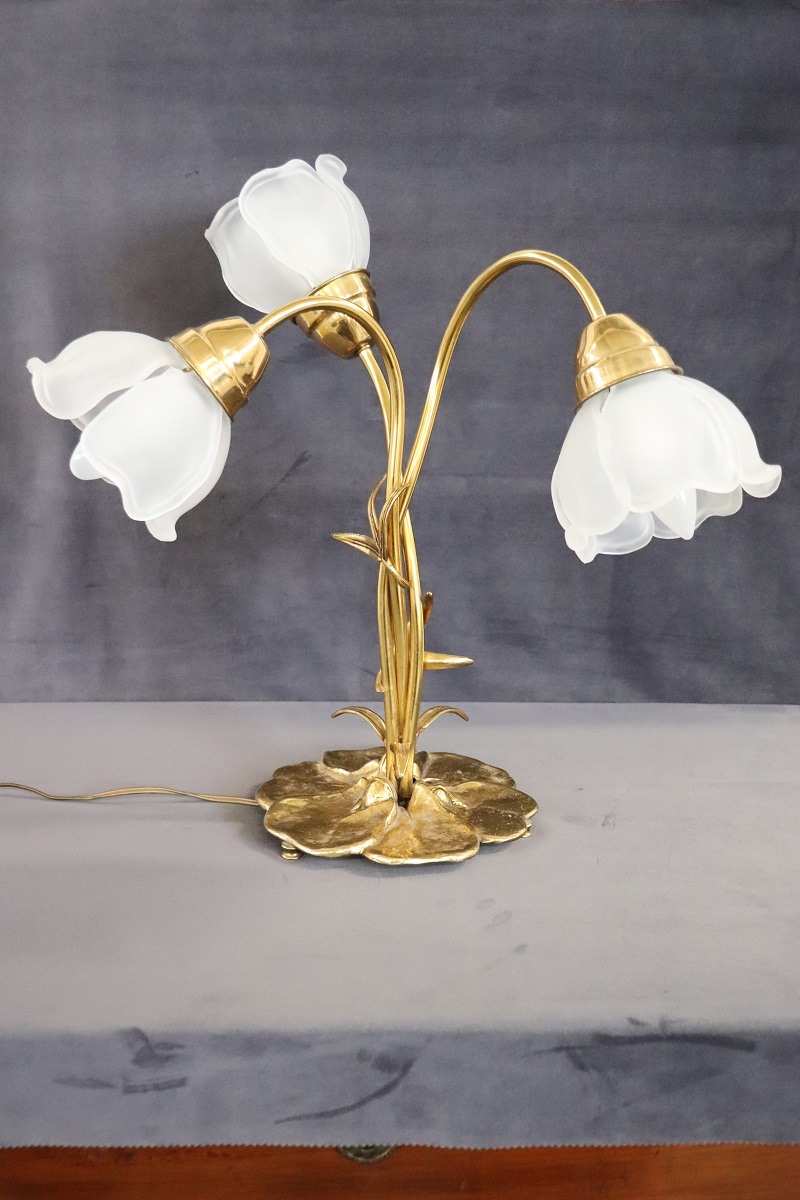 Vintage Brass and Glass Table Lamp, 1980s