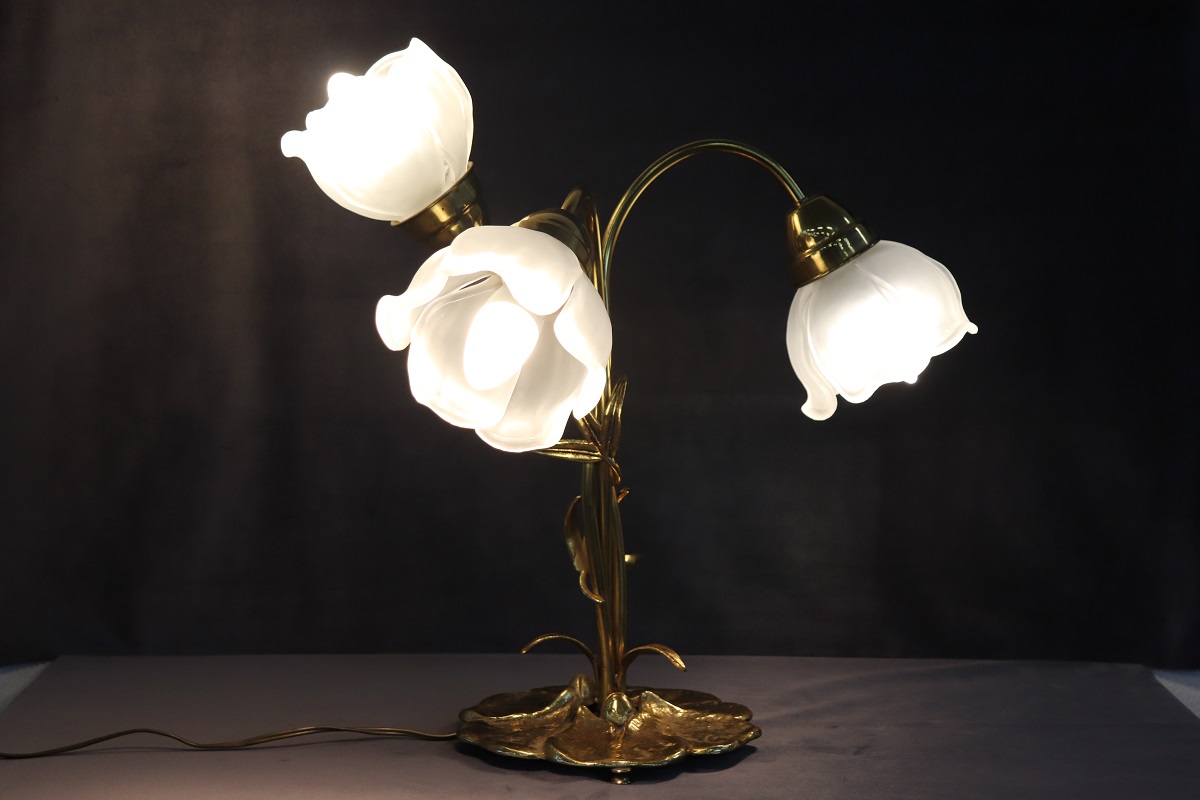 Vintage Brass and Glass Table Lamp, 1980s