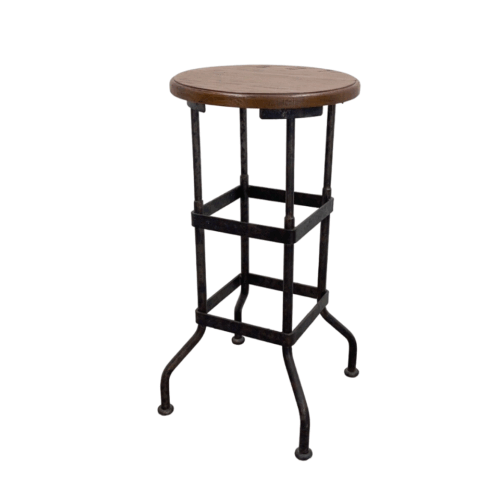 Industrial, Factory Workshop Iron and Mahogany Bar Stool