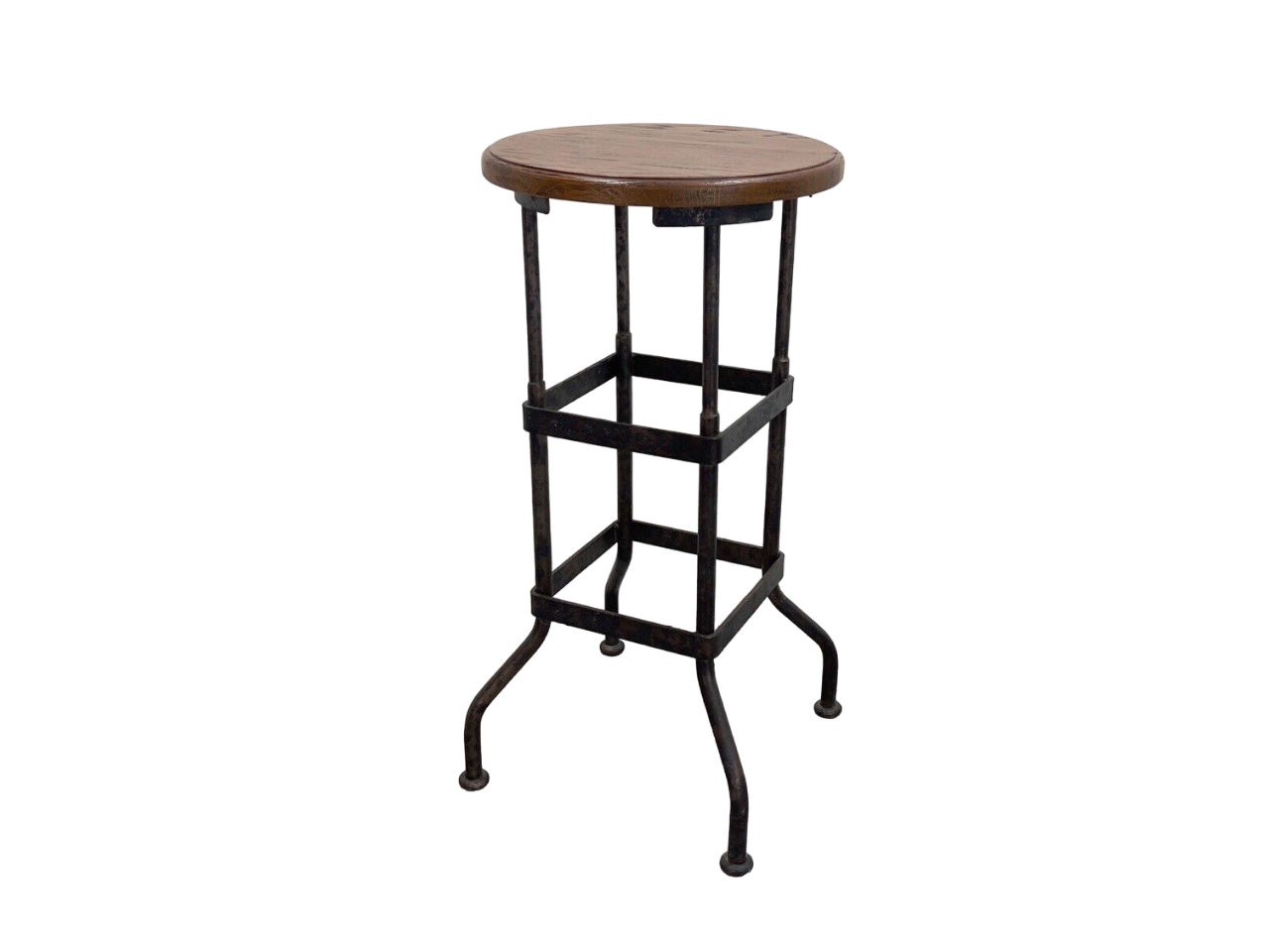 Industrial, Factory Workshop Iron and Mahogany Bar Stool
