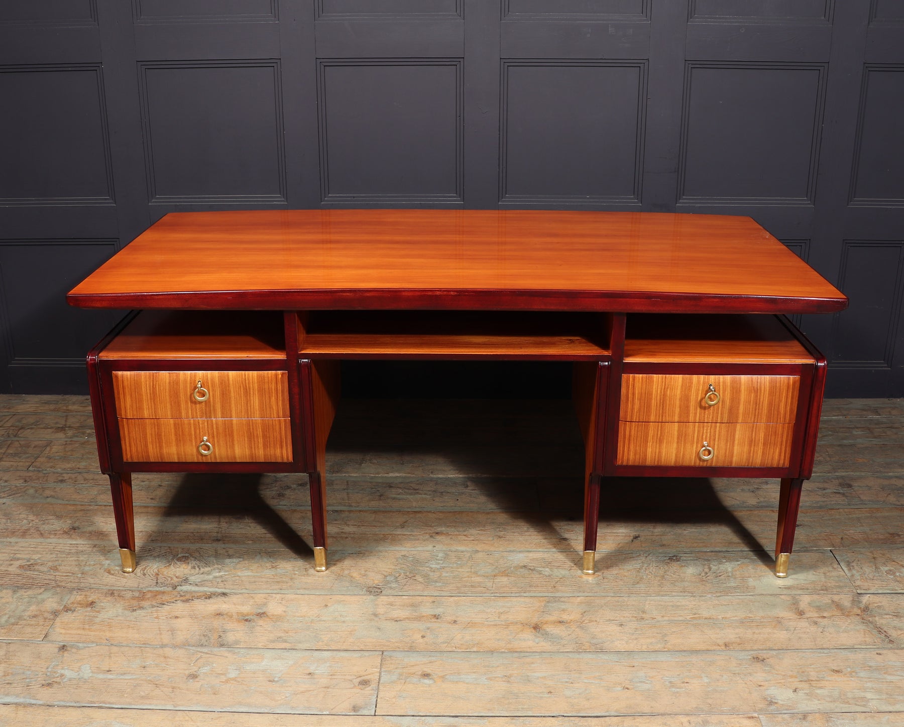Mid Century Modern Crafted Italian Mahogany Desk
