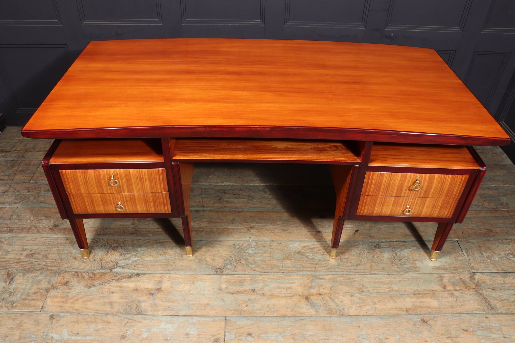 Mid Century Modern Crafted Italian Mahogany Desk