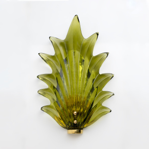 Pair Barovier & Toso Style Modern Italian Murano Glass Leaf Sconces, 1980s