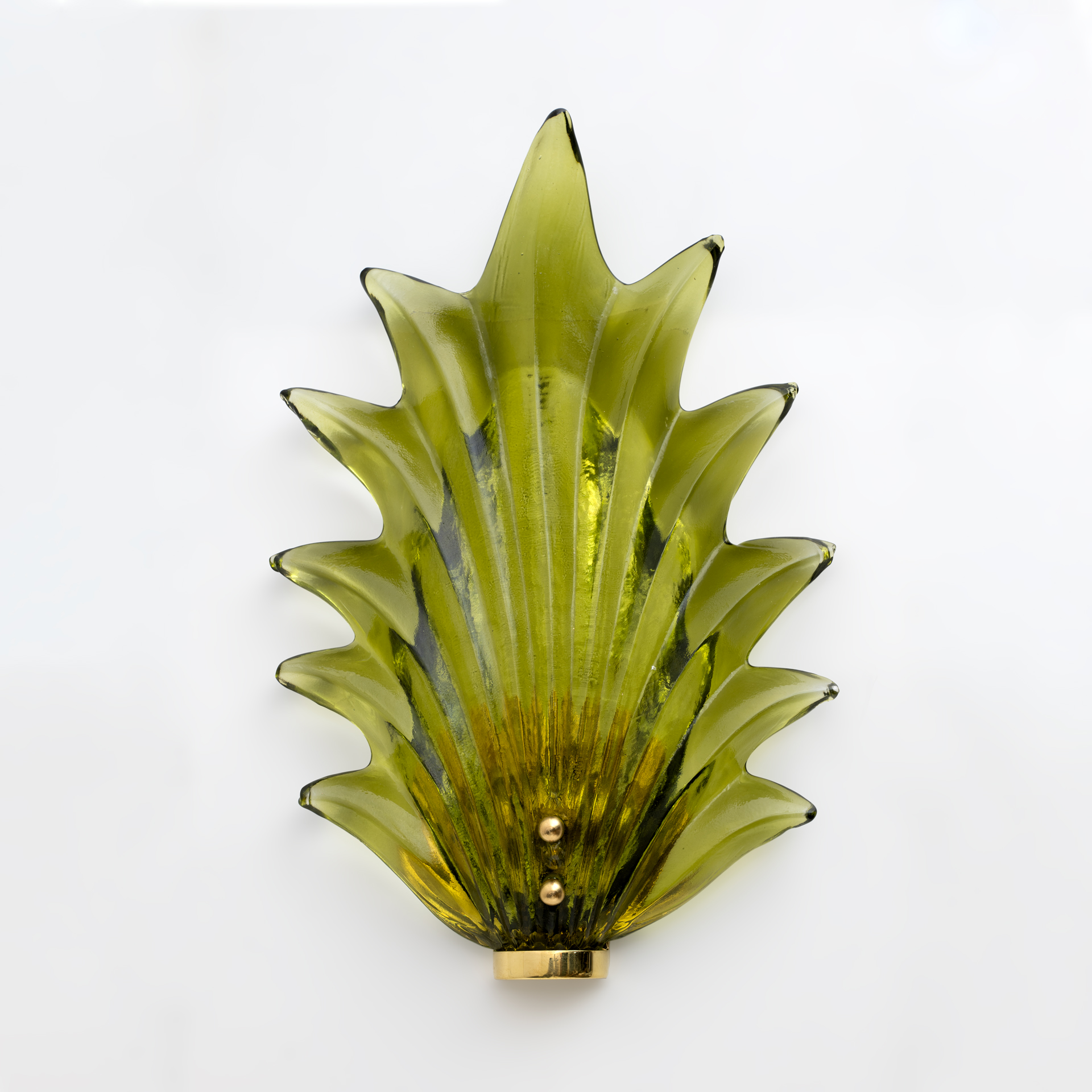 Pair Barovier & Toso Style Modern Italian Murano Glass Leaf Sconces, 1980s