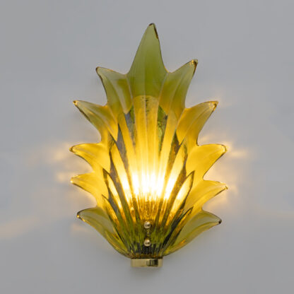 Pair Barovier & Toso Style Modern Italian Murano Glass Leaf Sconces, 1980s - Image 4