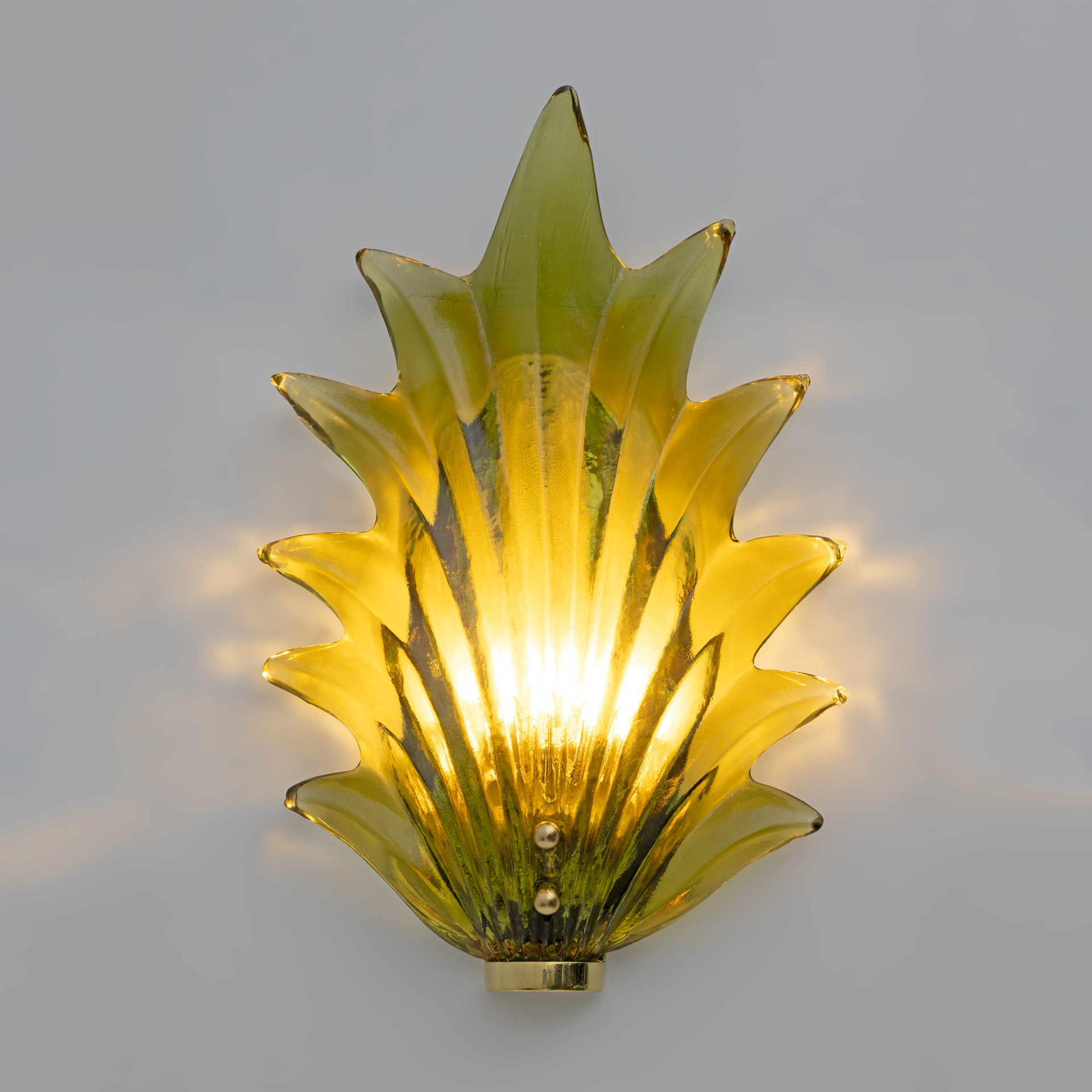 Pair Barovier & Toso Style Modern Italian Murano Glass Leaf Sconces, 1980s