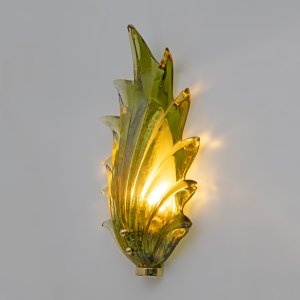 Pair Barovier & Toso Style Modern Italian Murano Glass Leaf Sconces, 1980s