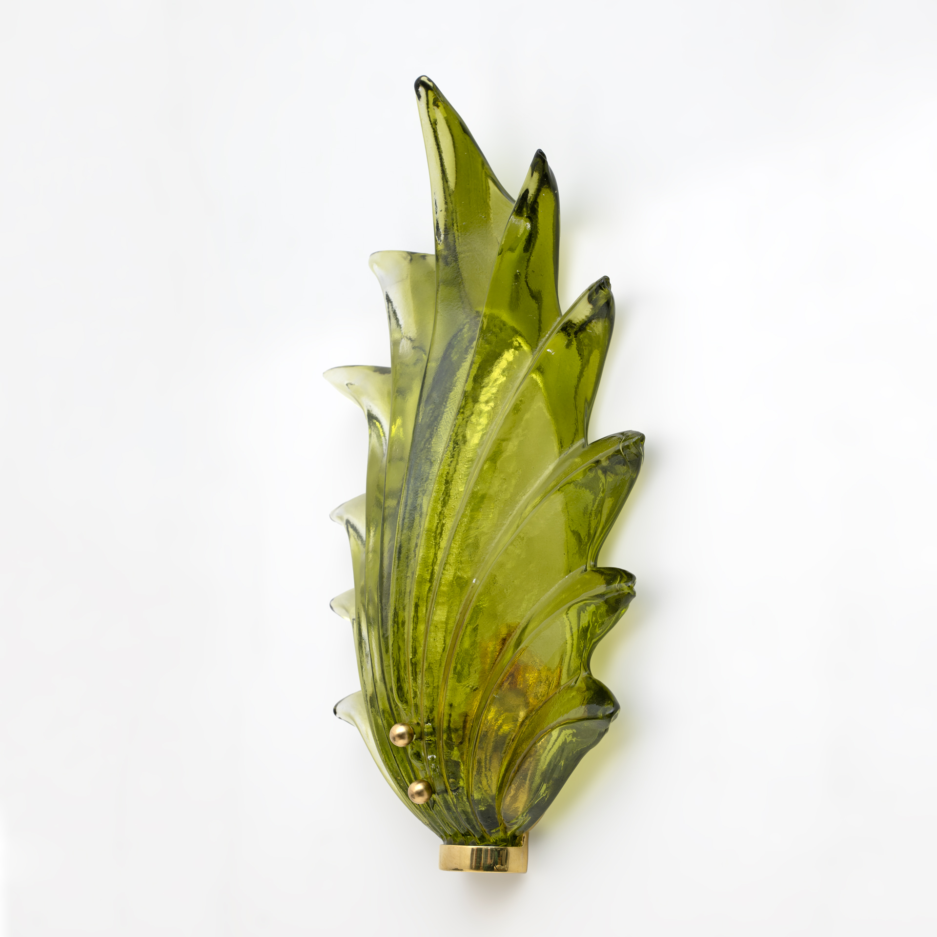 Pair Barovier & Toso Style Modern Italian Murano Glass Leaf Sconces, 1980s