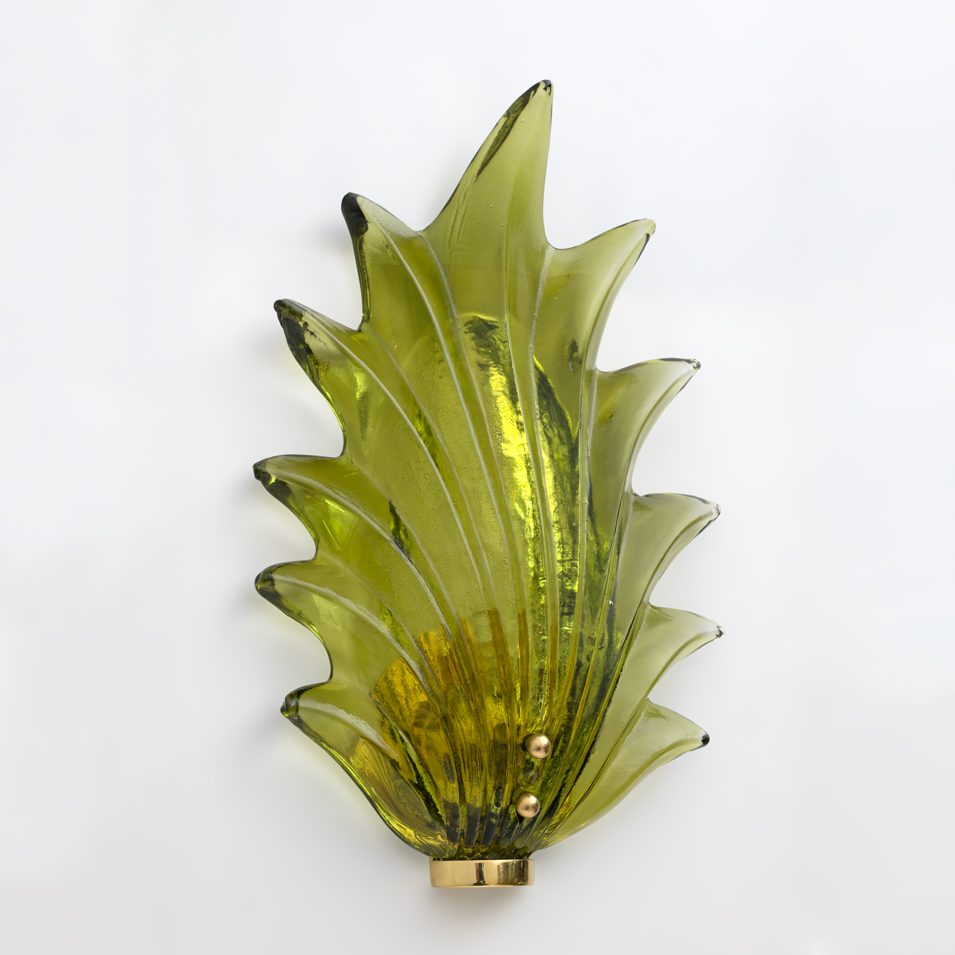 Pair Barovier & Toso Style Modern Italian Murano Glass Leaf Sconces, 1980s