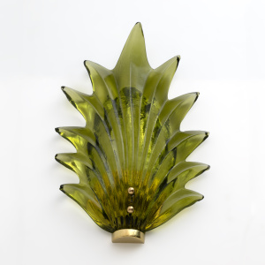 Pair Barovier & Toso Style Modern Italian Murano Glass Leaf Sconces, 1980s