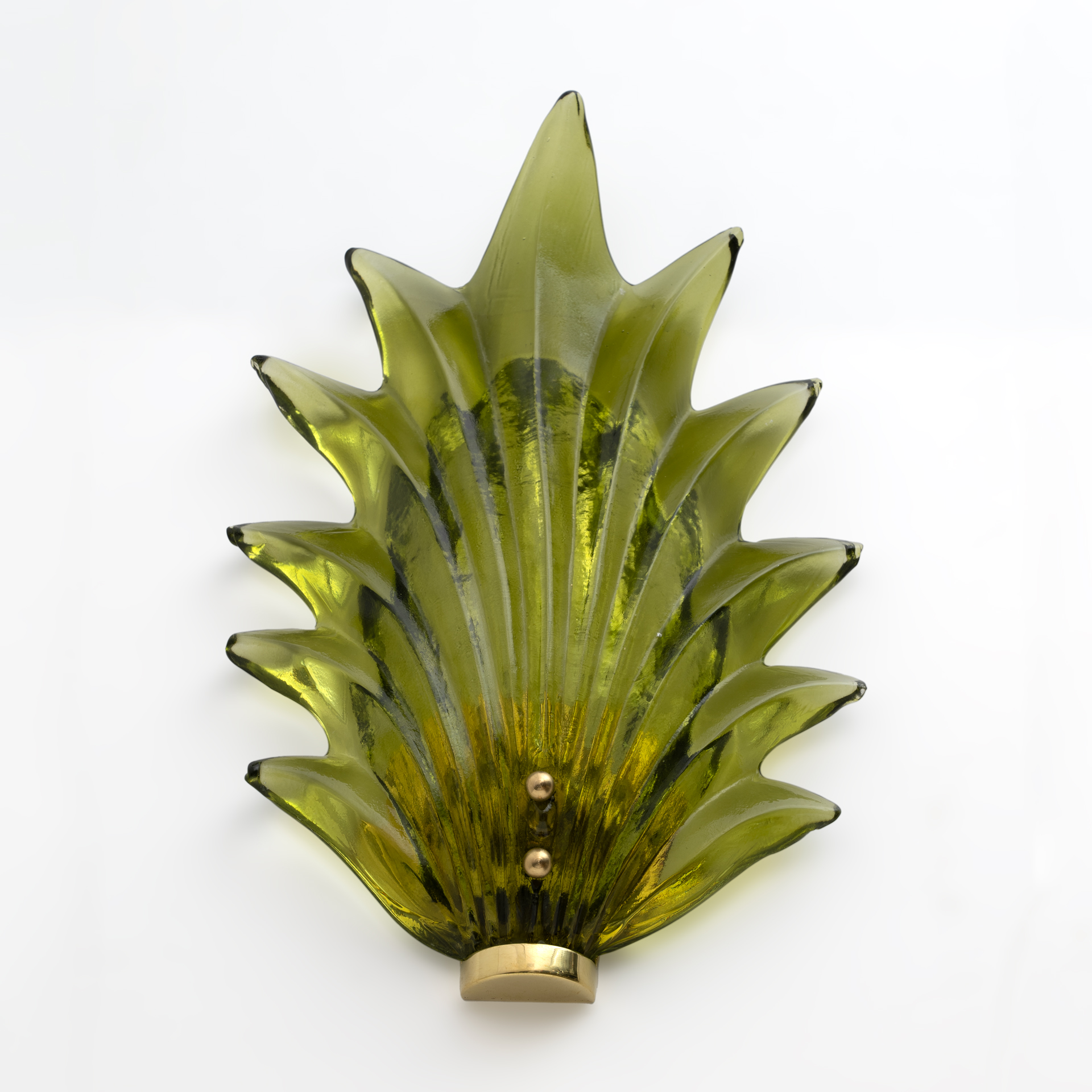 Pair Barovier & Toso Style Modern Italian Murano Glass Leaf Sconces, 1980s