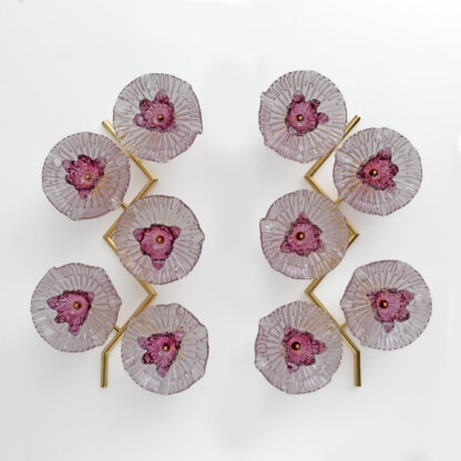 Pair of Modern Italian Murano Glass and Brass Flowers Wall Lamps - Image 2