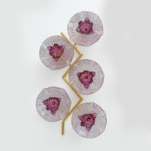 Pair of Modern Italian Murano Glass and Brass Flowers Wall Lamps