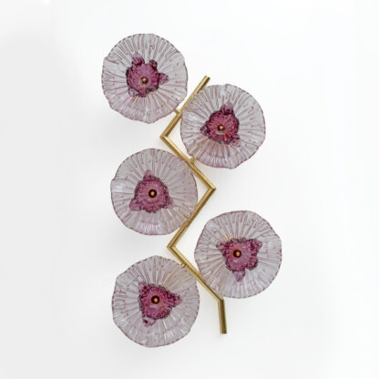 Pair of Modern Italian Murano Glass and Brass Flowers Wall Lamps - Image 4