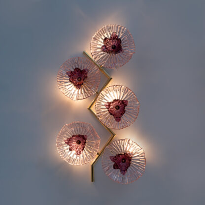 Pair of Modern Italian Murano Glass and Brass Flowers Wall Lamps - Image 5