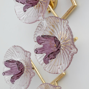 Pair of Modern Italian Murano Glass and Brass Flowers Wall Lamps