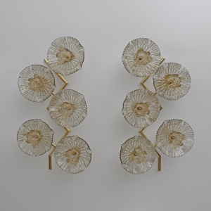 Pair of Modern Italian Murano Glass and Brass Flowers Wall Lamps