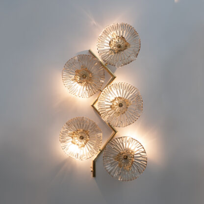 Pair of Modern Italian Murano Glass and Brass Flowers Wall Lamps - Image 9