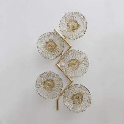 Pair of Modern Italian Murano Glass and Brass Flowers Wall Lamps - Image 3