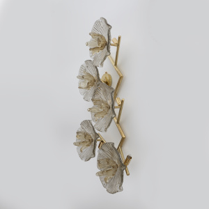 Pair of Modern Italian Murano Glass and Brass Flowers Wall Lamps