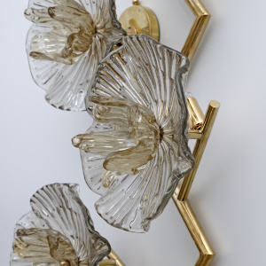 Pair of Modern Italian Murano Glass and Brass Flowers Wall Lamps