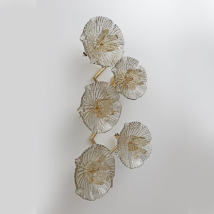Pair of Modern Italian Murano Glass and Brass Flowers Wall Lamps - Image 6