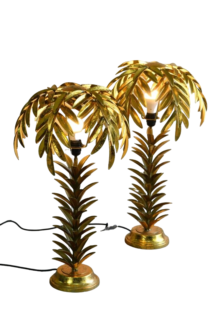 Late 20th Century Palm Tree Table Bedside Side Lamps Lights