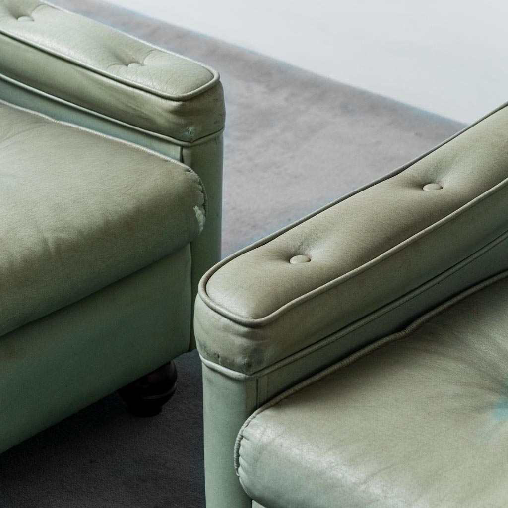 Pair Of Armchairs In Sage Green Fabric From The 1950s Modern Vintage