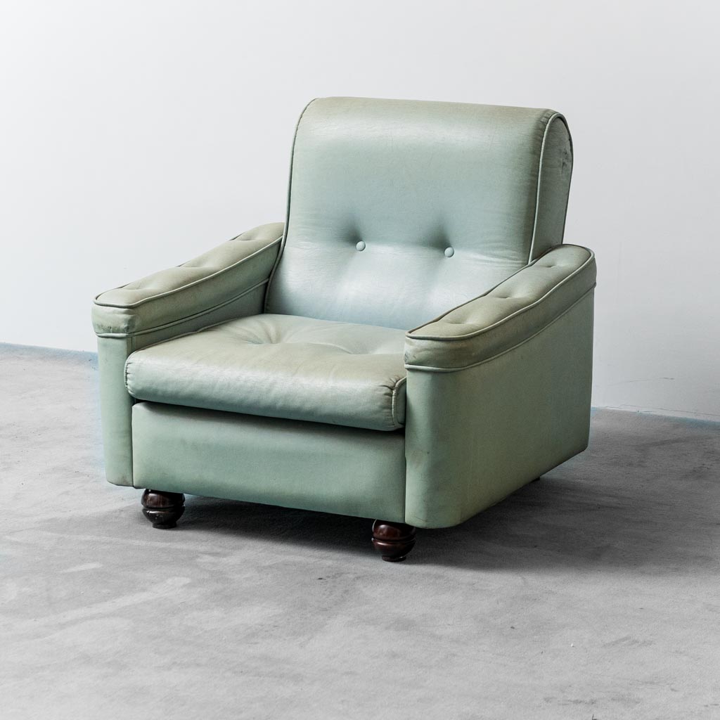 Pair Of Armchairs In Sage Green Fabric From The 1950s Modern Vintage
