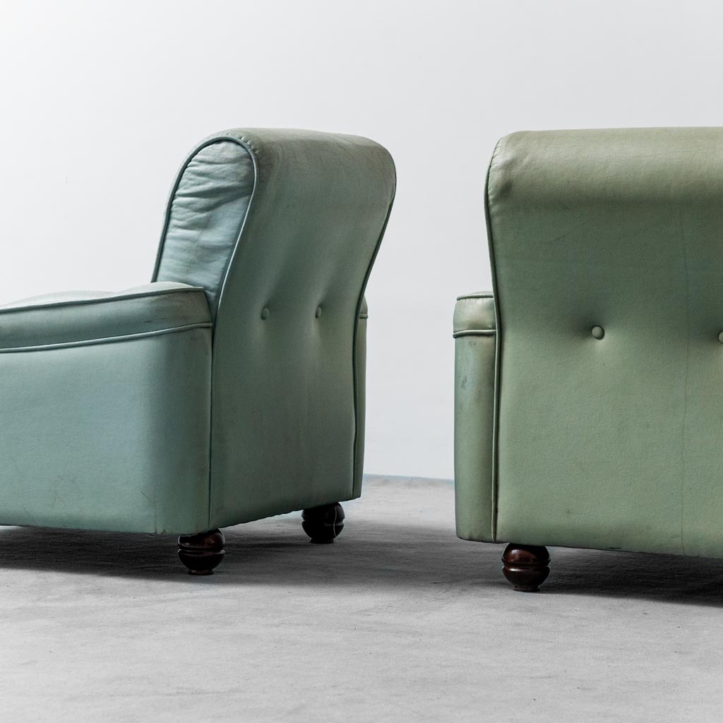 Pair Of Armchairs In Sage Green Fabric From The 1950s Modern Vintage