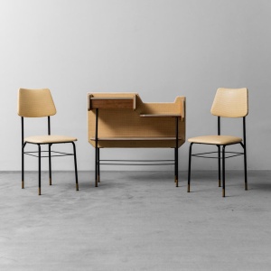 Wooden Console 2 Modern Vintage 60's Fabric Chairs