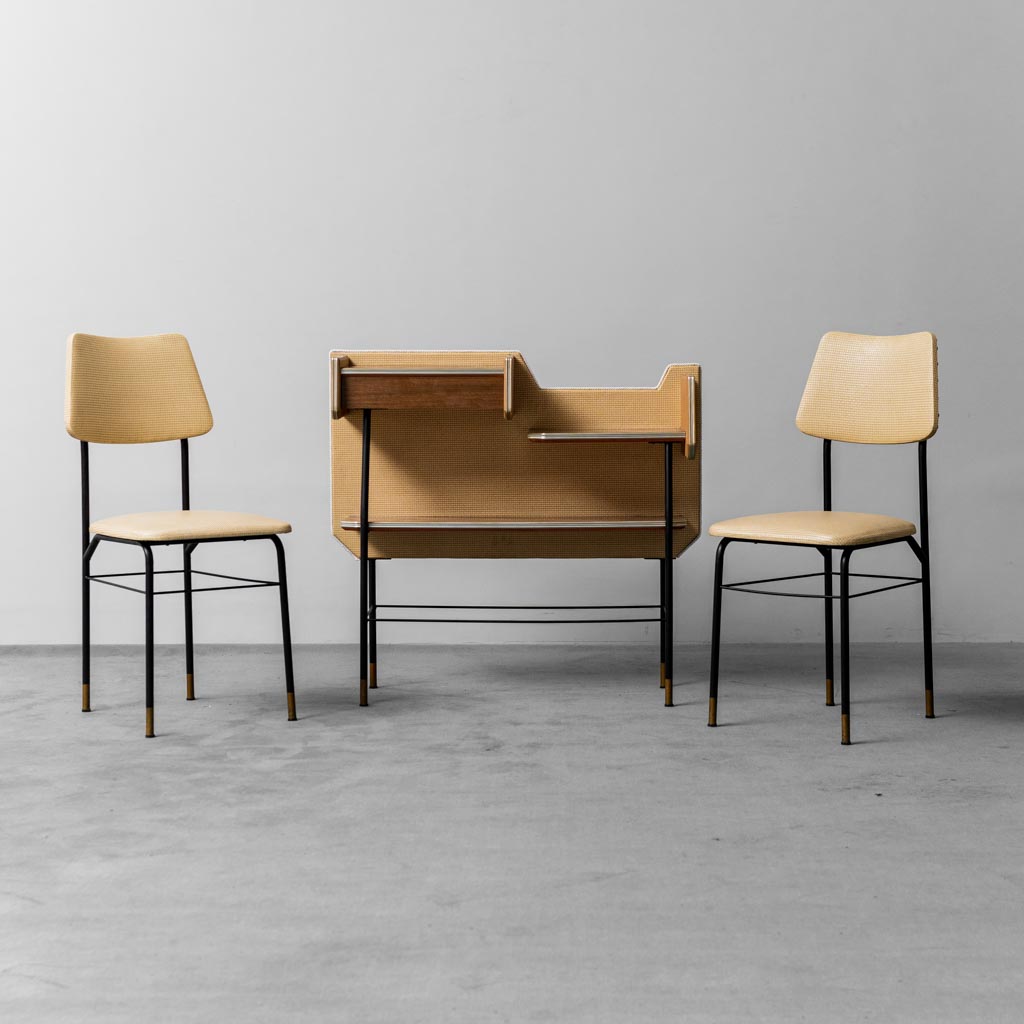 Wooden Console 2 Modern Vintage 60's Fabric Chairs