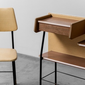 Wooden Console 2 Modern Vintage 60's Fabric Chairs