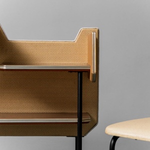 Wooden Console 2 Modern Vintage 60's Fabric Chairs
