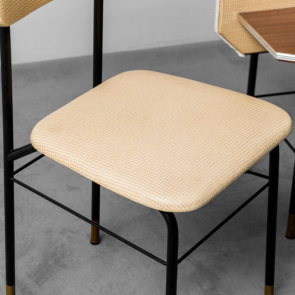 Wooden Console 2 Modern Vintage 60's Fabric Chairs