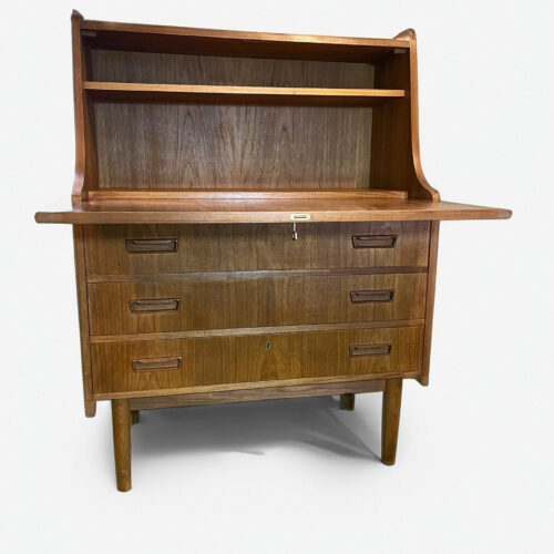 Mid Century Scandinavian Vintage Teak Wood Storage Writing DeskChest Of Drawers From The 50's And 60's
