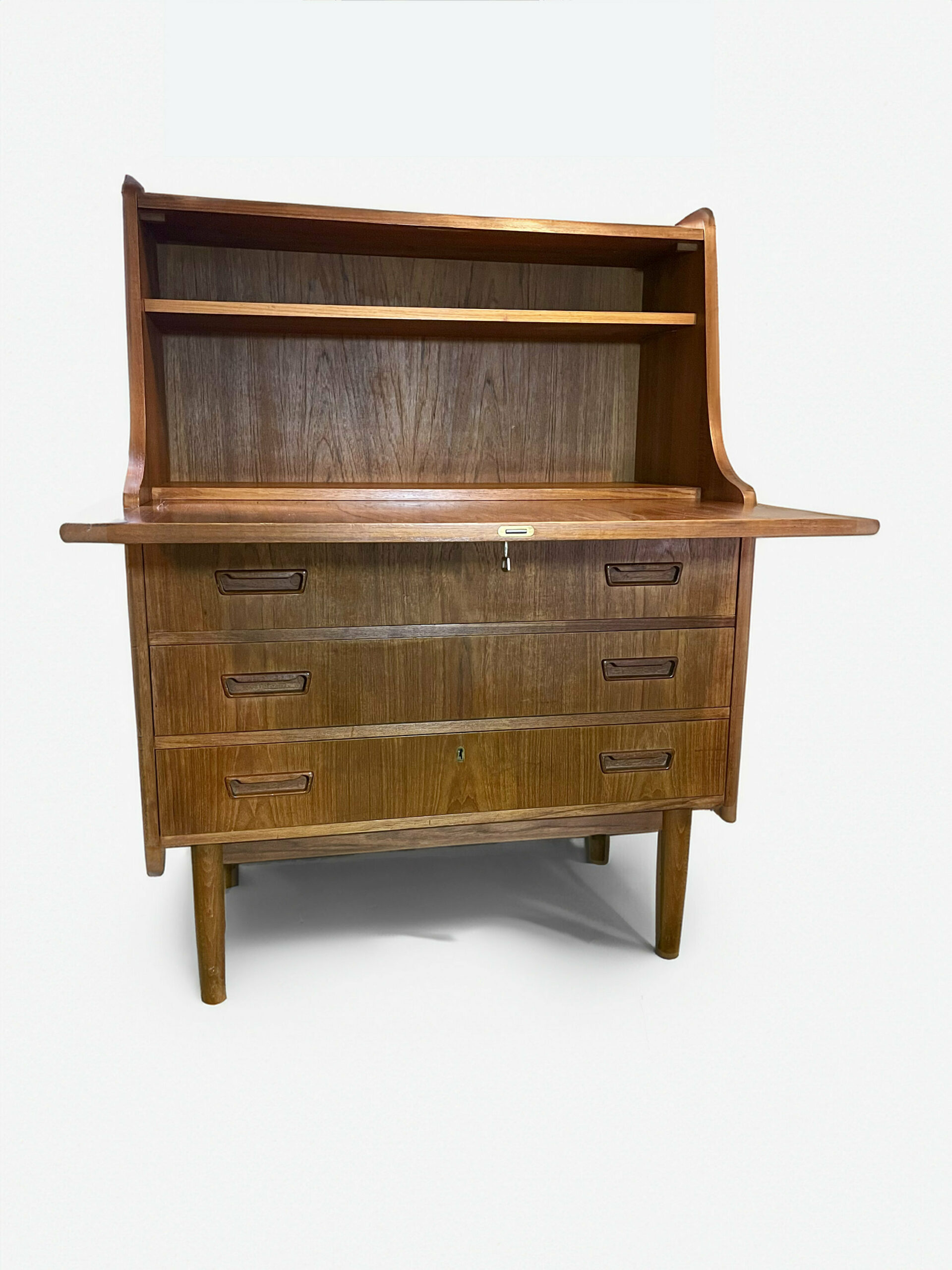 Mid Century Scandinavian Vintage Teak Wood Storage Writing DeskChest Of Drawers From The 50's And 60's