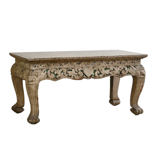 Oriental Jewelled Carved Wooden Coffee Table