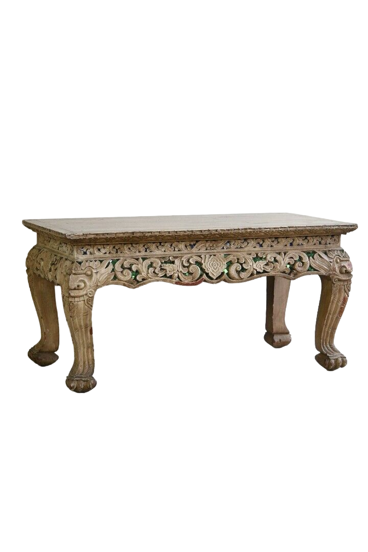 Oriental Jewelled Carved Wooden Coffee Table