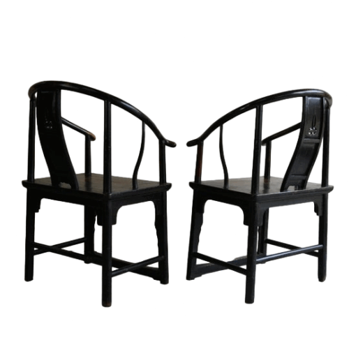 Pair Antique Chinese Horseshoe Chairs