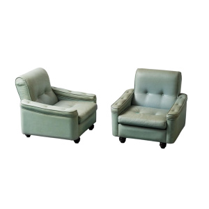 Pair Of Armchairs In Sage Green Fabric From The 1950s Modern Vintage